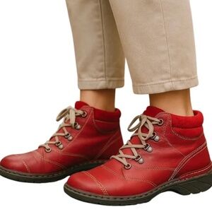 Josef Seibel Red Leather Lace Up Boots 39